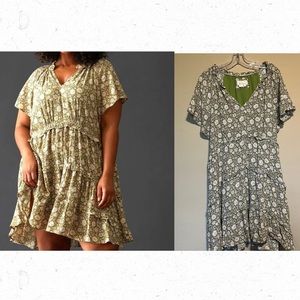 Anthropologie Green Floral Robin Mini Dress